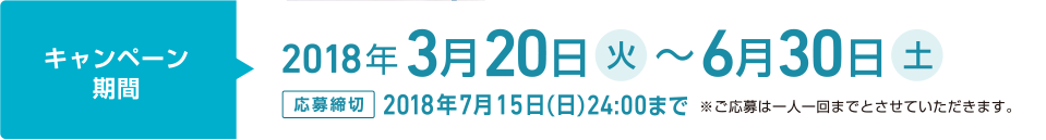 キャンペーン期間：2018年3月20日（火）〜6月30日（土）応募締切 2018年7月15日（日）24：00まで